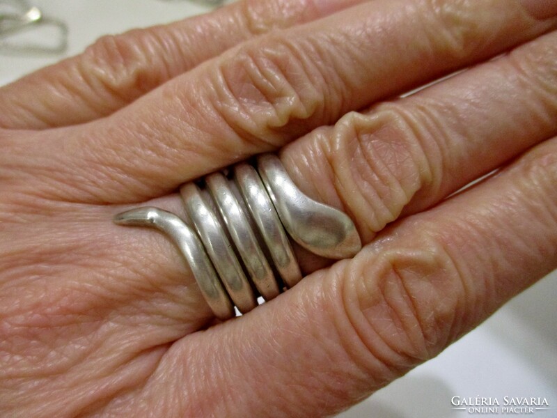 Gyönyörű régi magyar kézműves nagy kígyó ezüstgyűrű