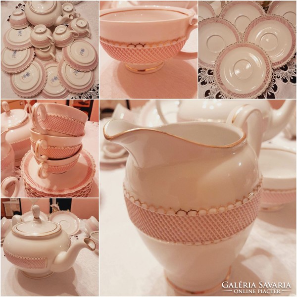 Rózsaszin Porcelán Teás készlet  kézzel készített és kézzel festett