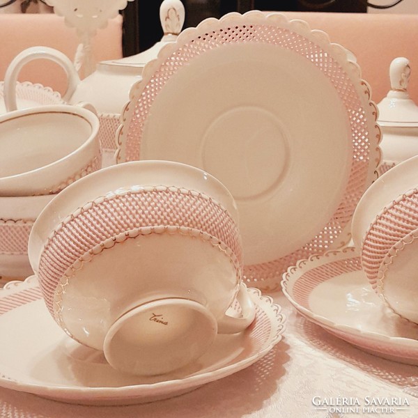 Pink porcelain tea set handmade and hand painted