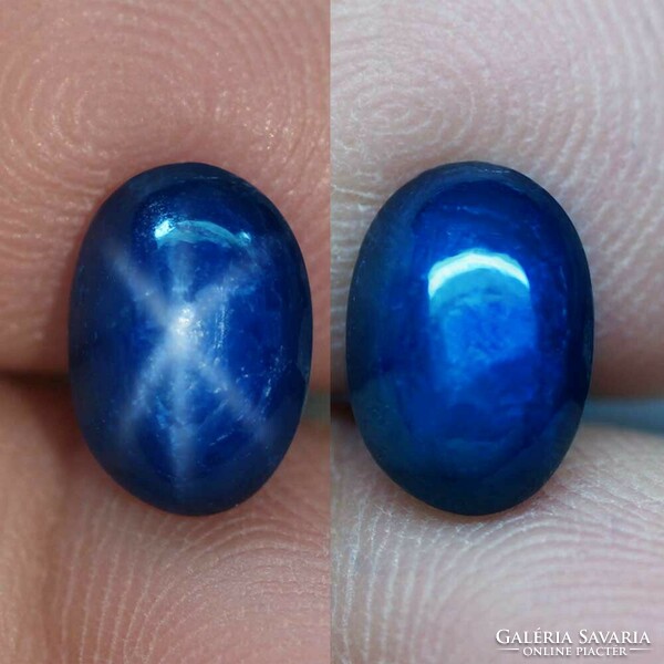 3.18 Ct. Natural 6-ray star sapphire, deep blue oval cabochon
