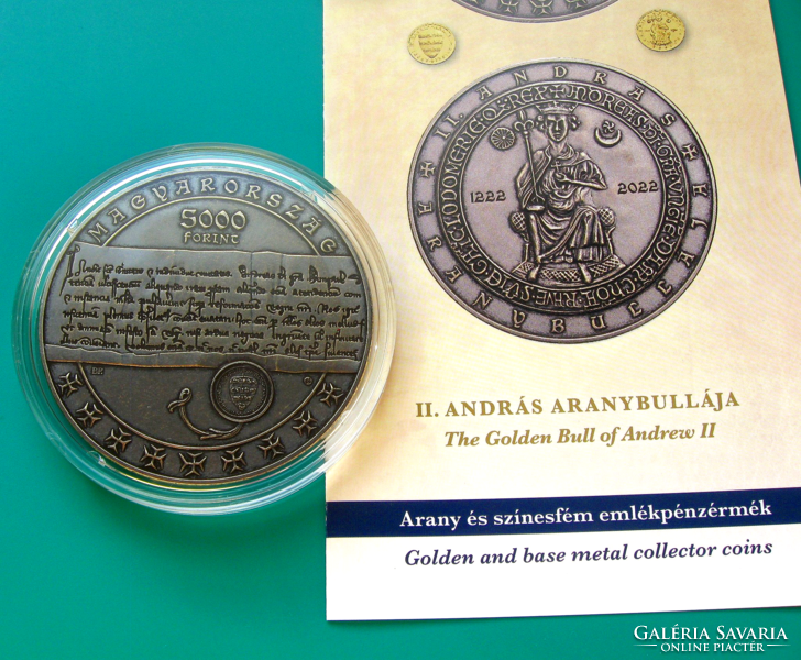 2022 - Ii. Andrew's gold bull, 5000 ft - patinated commemorative coin - in capsule + mnb description
