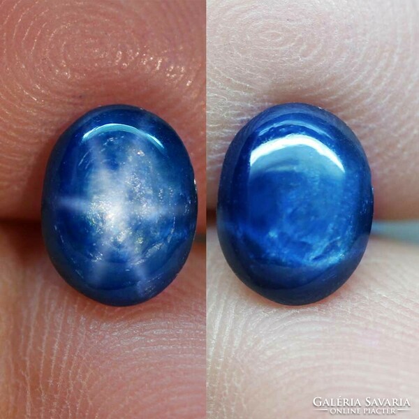 2,53 Ct természetes 6 sugarú csillag zafír, mélykék ovális cabochon