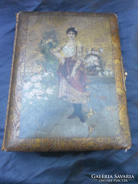 Antik, bőrkötésű, aranyozott lapszélű fotóalbum, Ellinger Ede (1846-1918) fotóival, gyűjtői darab