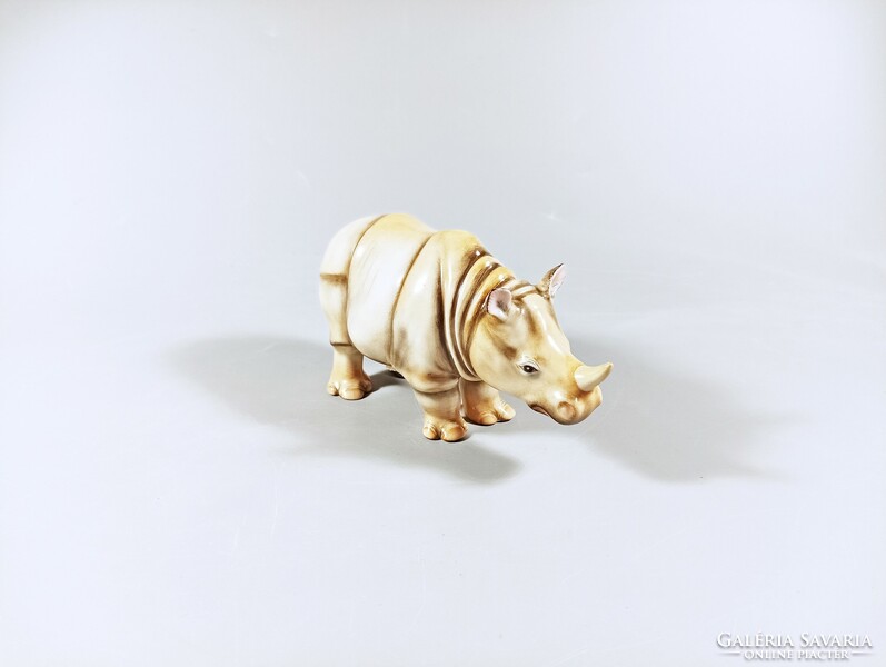 Herend gray rhino figure, hand-painted porcelain, flawless! (B124)
