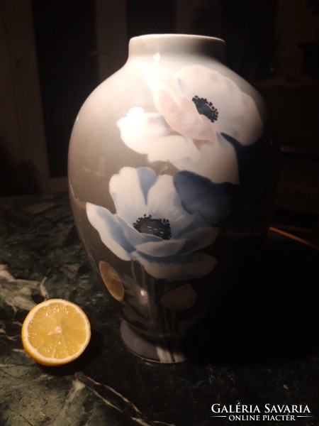Abszolút ritkaság - régi Art Nouveau porcelán mákvirágos váza - 24 cm
