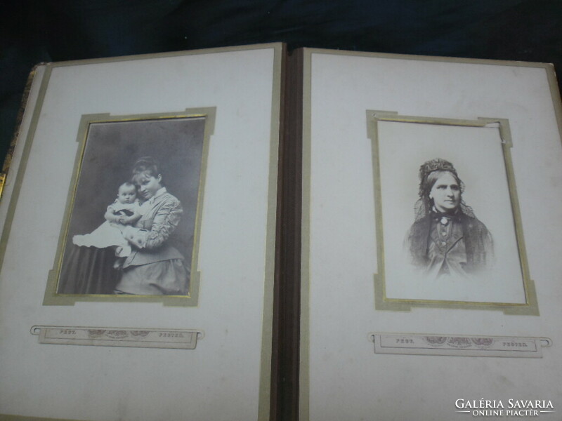 Antik, bőrkötésű, aranyozott lapszélű fotóalbum, Ellinger Ede (1846-1918) fotóival, gyűjtői darab