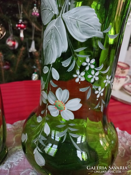 Öntött üveg limonádés kancsó 2 db pohárral,kézi festés