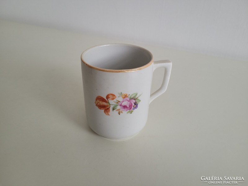 Régi Zsolnay porcelán virág mintás bögre virágos teás csésze