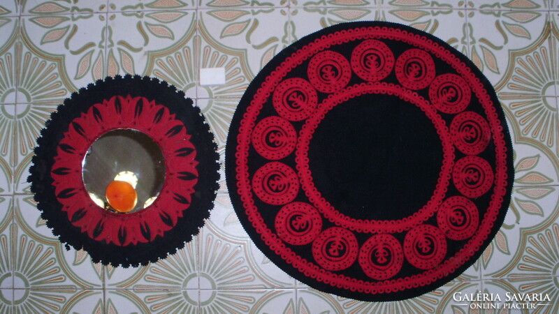 Vintage felt tablecloth and wall mirror - together