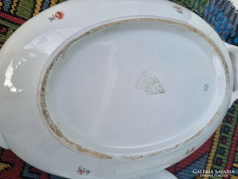 Old antique granite Kispest marked soup bowl + serving tray