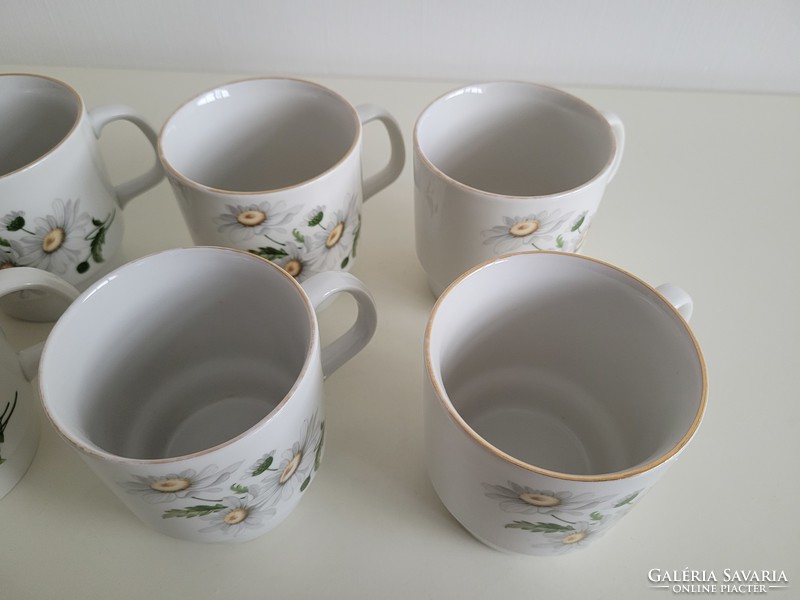 Retro 6 db Alföldi porcelán margarétás bögre régi teás csésze készlet