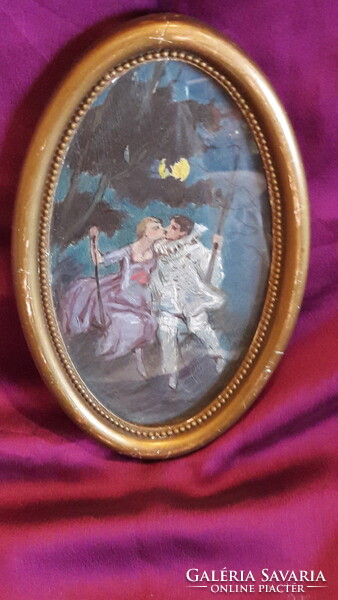 Pierrot kedvesével miniatűr festmény, kép (3359)