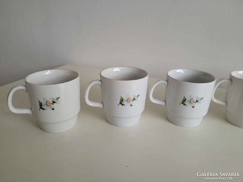Retro set of 6 lowland porcelain daisy mugs, old tea cups