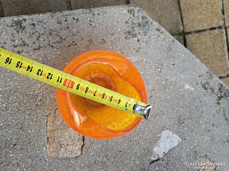 Narancssárga repesztett Fátyolüveg fátyol karcagi berekfürdői üveg hamutartó hamus