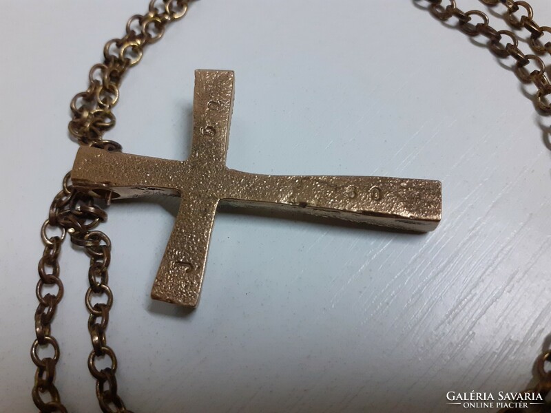 Old applied art bronze cross pendant on a chain