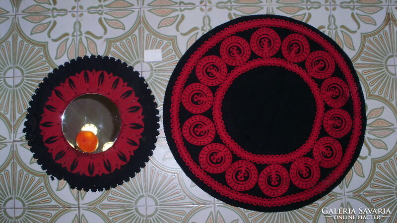 Vintage felt tablecloth and wall mirror - together