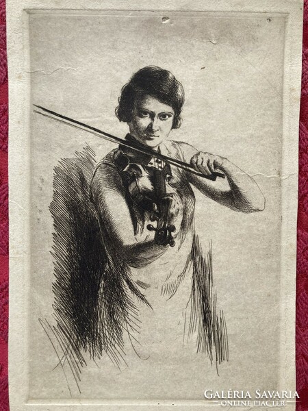 Louis the Brave - lady with a violin - etching
