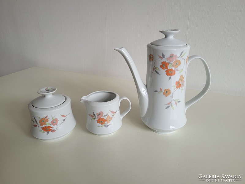 Old lowland porcelain floral coffee pot with cream pouring sugar holder 3 pcs