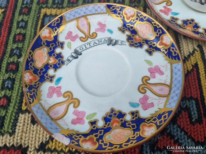 Ritka antik Bisto England Maple & Co Gitana angol porcelán csésze + 3 tányér