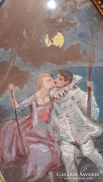 Pierrot kedvesével miniatűr festmény, kép (3359)