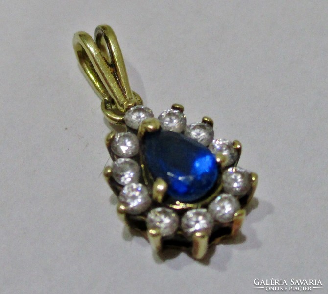 Nice 14kt gold pendant with sapphire and zircon