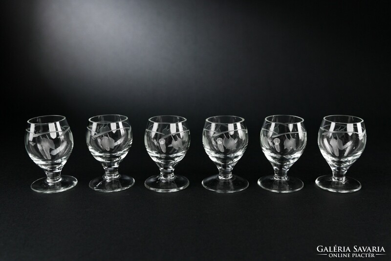 Glass, stemmed, small glasses with an incised pattern, 6 pcs.