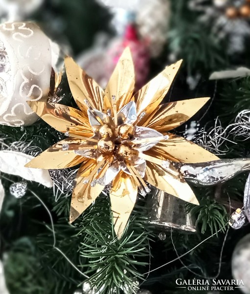 Retro foil and tapestry glass Christmas tree ornament star 12 cm