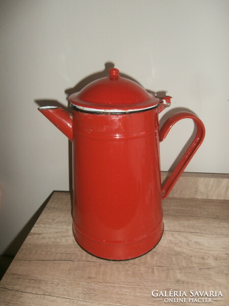 Giant pouring jug red enamelled