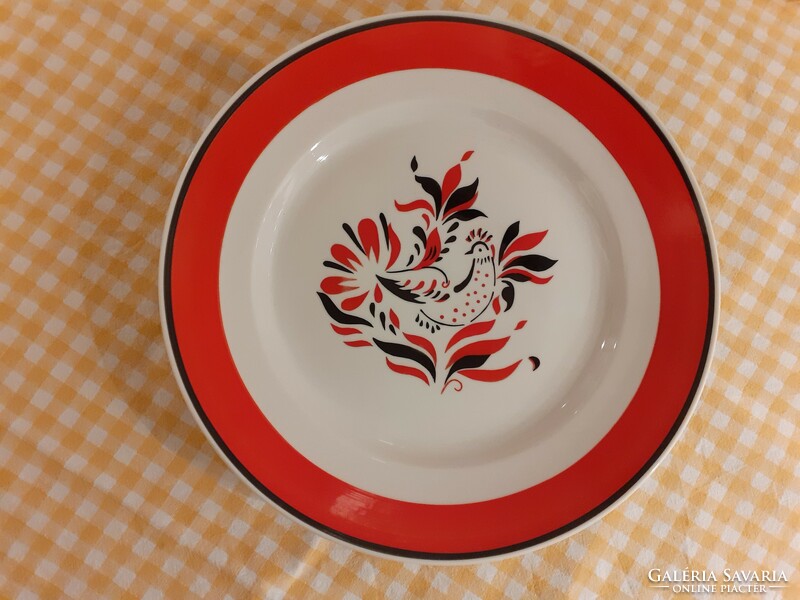 Hollóházi piros fekete madaras retro fali tányér, lapos tányér, tál