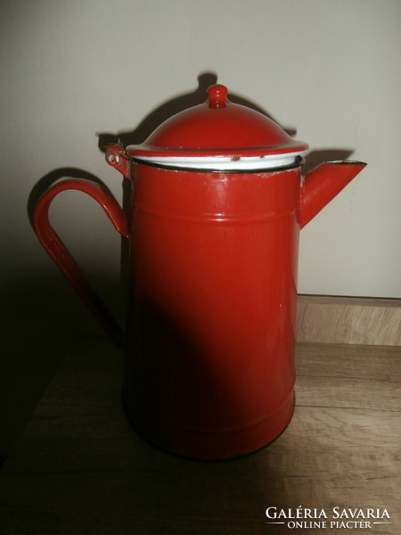 Giant pouring jug red enamelled