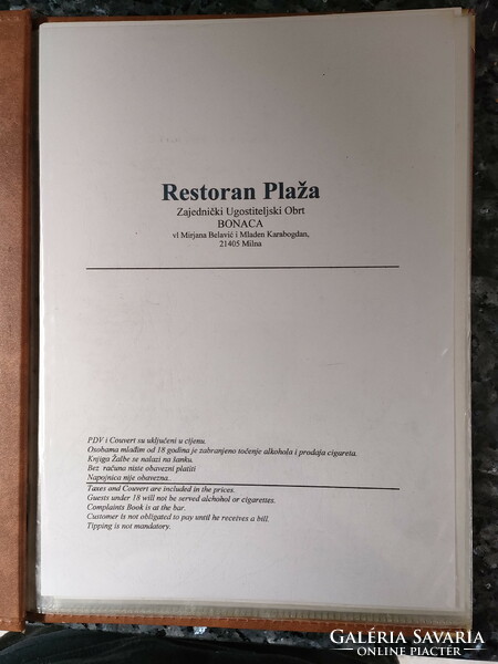 Menu in Croatian jelovnik