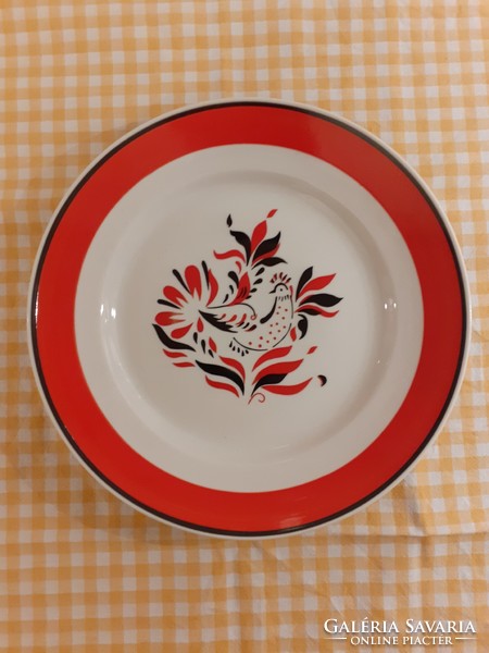 Hollóházi piros fekete madaras retro fali tányér, lapos tányér, tál