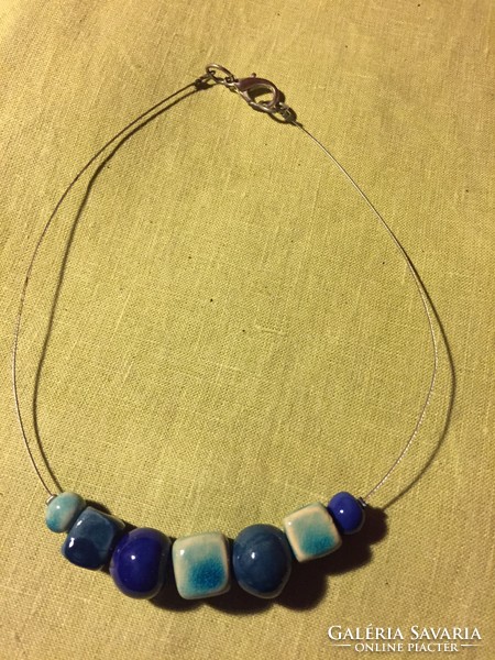 Modern neck blue, ceramic beads on steel thread, in different shades of blue (8fprd)