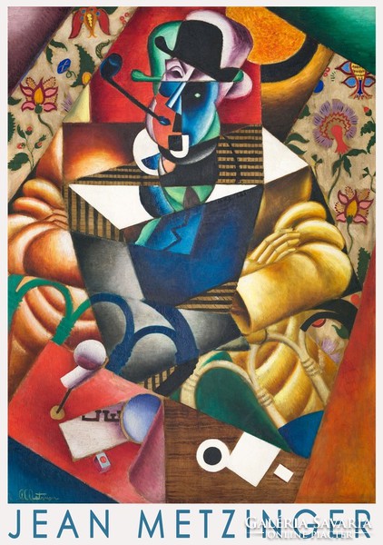 Colorful portrait of Jean Metzinger man with check mark 1912 avant-garde French cubist painting art poster