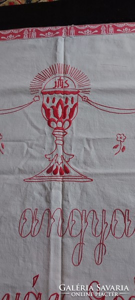 Old embroidered wall blessing woven tablecloth