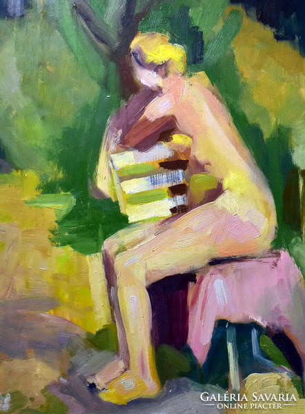 XX. No. Hungarian painter: nude in the park