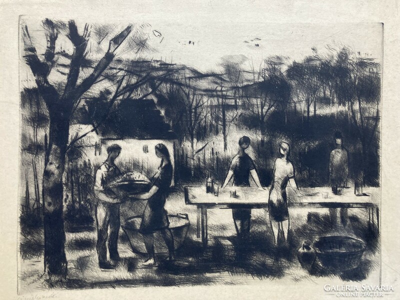 Ribbed Francis - picking fruit - etching /1911-1982/
