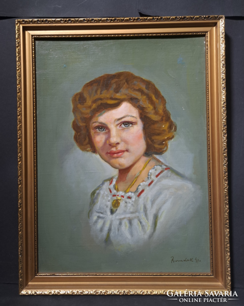 Female portrait Benedek gy. Signed (oil, cardboard, with frame, size 36x47 cm) Benedek György?