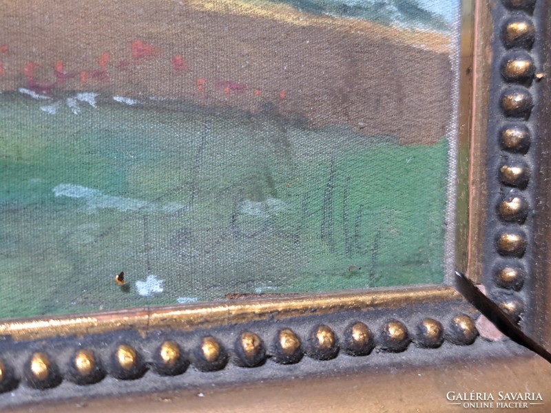 Viharos táj, festett selyemkép Péterffy jelzéssel (kerettel 36x24cm)