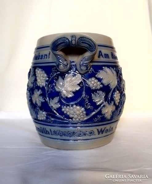 Special huge antique German salt-glazed faience ceramic stoneware stoneware storage container with handle grape 4l