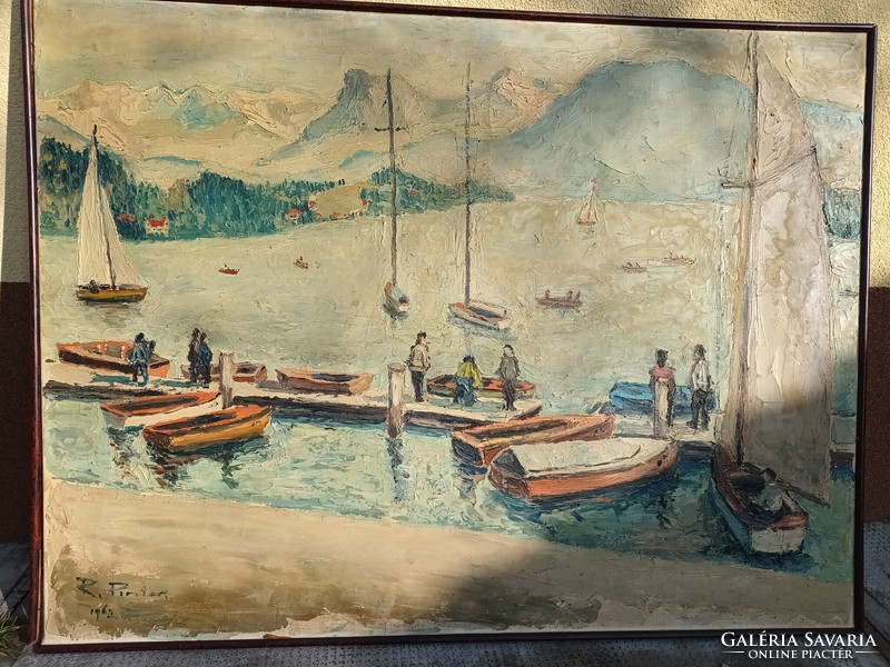 1962 large-scale sailboats painting landscape