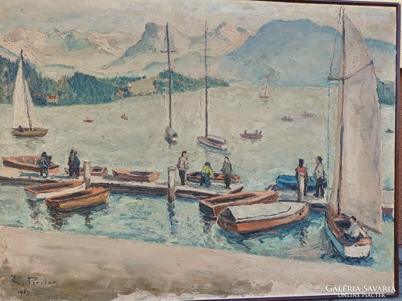 1962 large-scale sailboats painting landscape