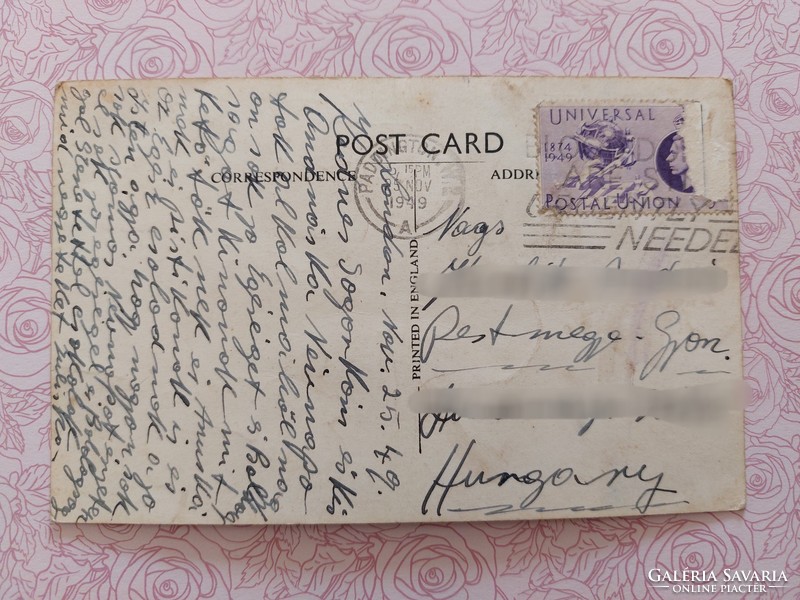 Old postcard 1949 inscription postcard rose