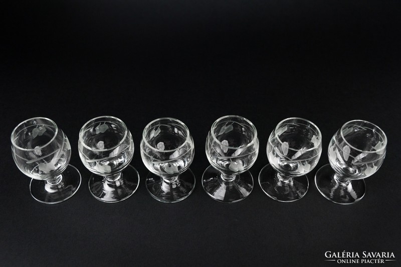 Glass, stemmed, small glasses with an incised pattern, 6 pcs.