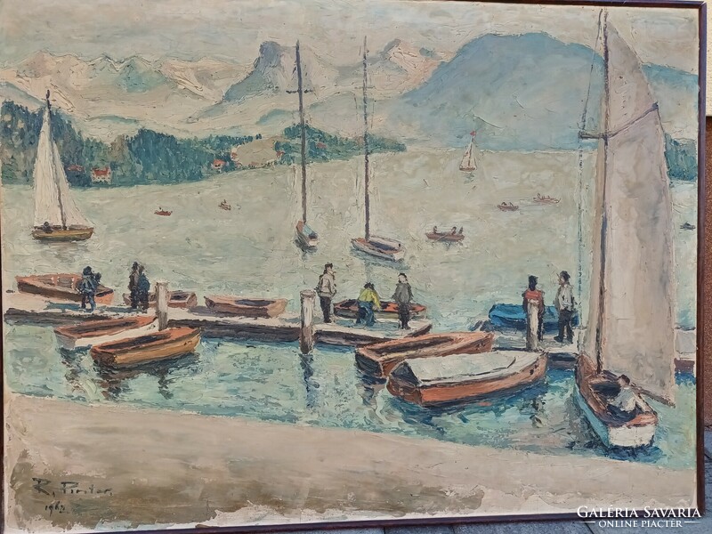 1962 large-scale sailboats painting landscape