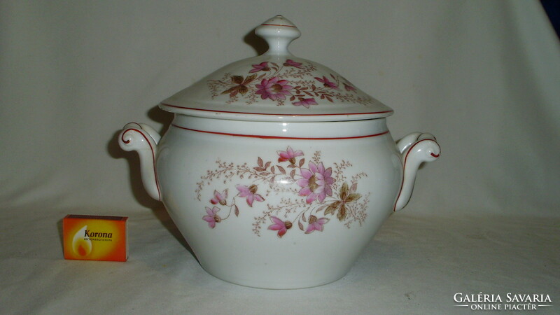 Antique, floral, porcelain, coma bowl with lid, soup bowl