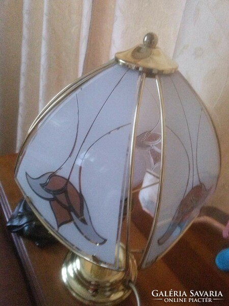 Copper glass table bedside lamp with a tulip pattern