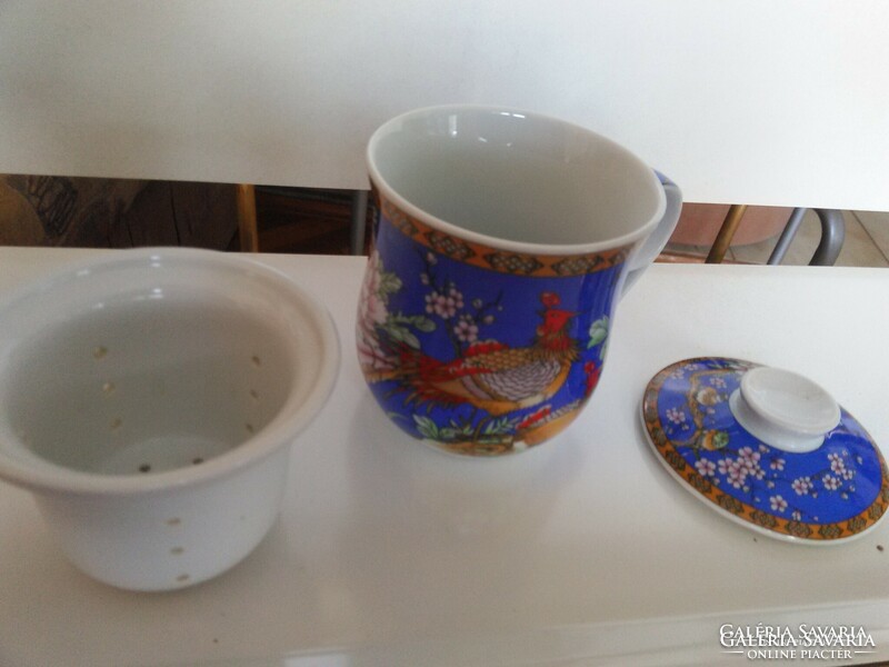 Lótusz virág mintás kínai teás csésze fedéllel szűrővel