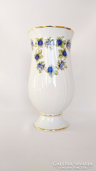 Új, Hollóházi Kék szeder mintás 24cm Nagy váza