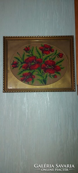 Antique large poppy goblet picture in an antique old gilded glass frame